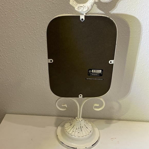 Dresser Vanity Table Top Mirror Shabby Chic Whited Painted Metal Cast Iron Bird - Picture 6 of 9